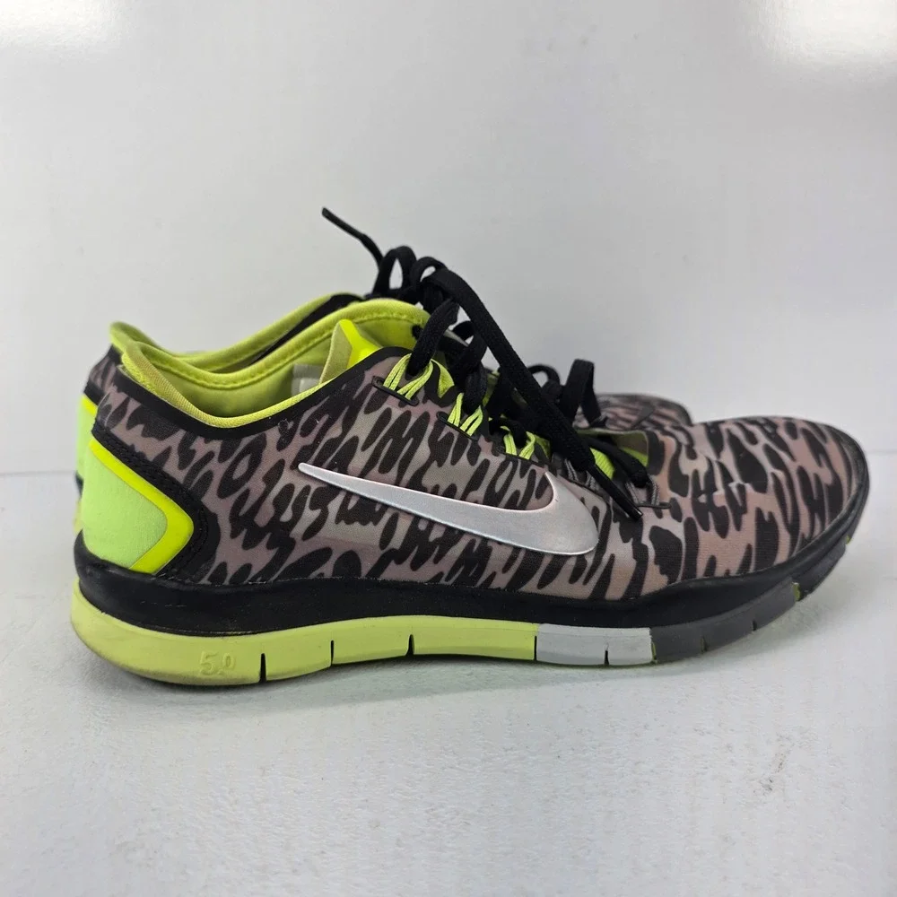 Nike Free TR 5.0 Womens Leopard Print Training Sneakers Neon Green Black Sz 6.5